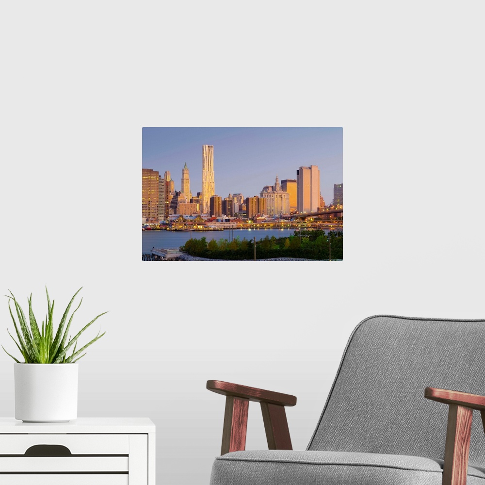 A modern room featuring USA, New York, Manhattan, Lower Manhattan, tallest building is Beekman Tower or 8 Spruce Street, ...
