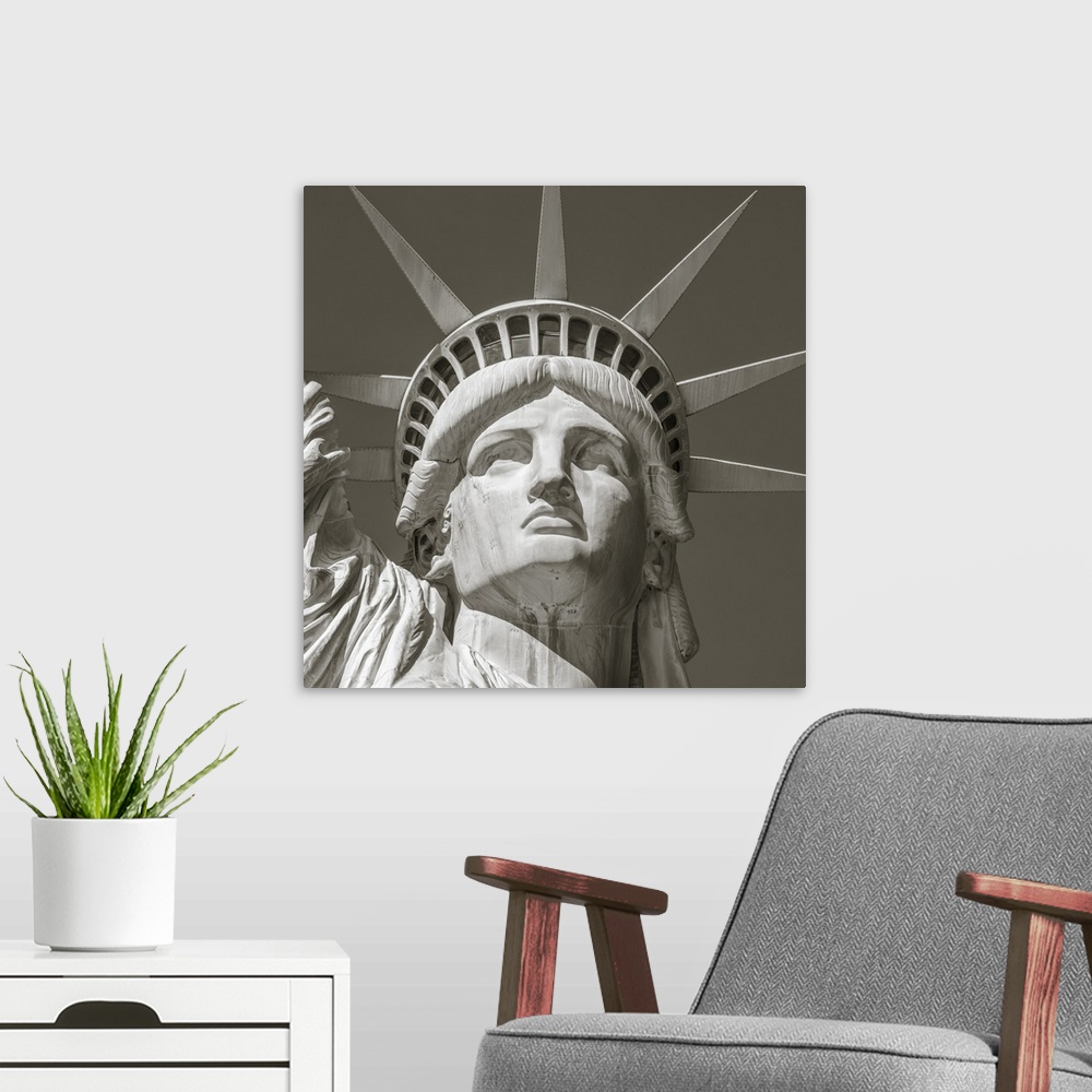 A modern room featuring USA, New York, Manhattan, Liberty Island, Statue of Liberty.