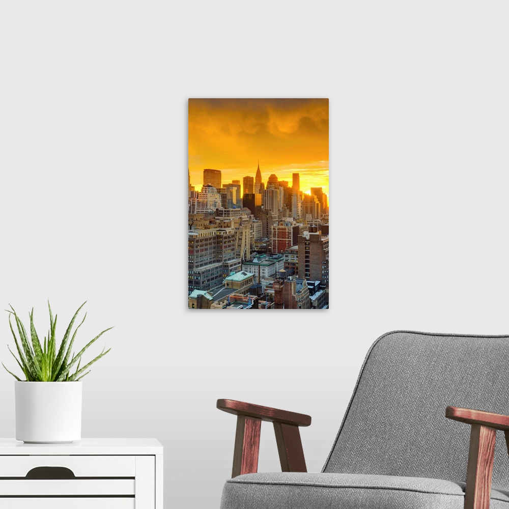 A modern room featuring USA, New York, Manhattan, Midtown, including Empire State Building