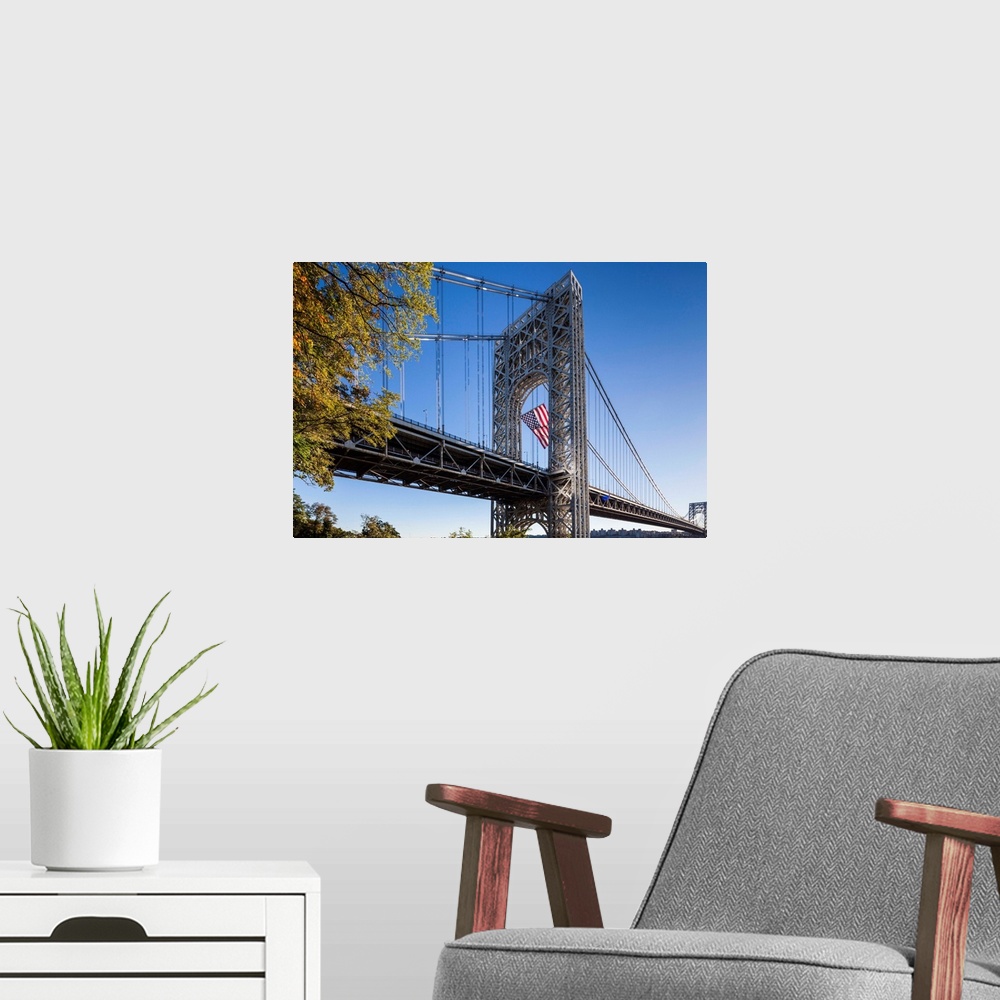 A modern room featuring USA, New York, New York City,  George Washington Bridge, morning