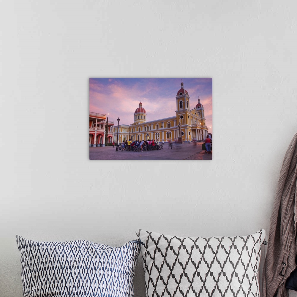 A bohemian room featuring Nicaragua, Granada, Park Colon, Park Central, Cathedral de Granada at sunset
