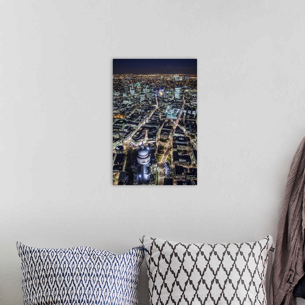 A bohemian room featuring Night aerial view of St. Paul's and City of London, London, England