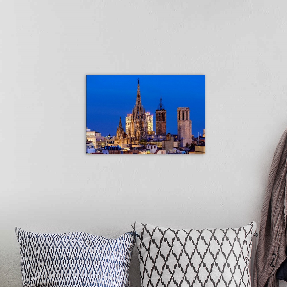 A bohemian room featuring Night view of Cathedral of Santa Eulalia, Barcelona, Catalonia, Spain