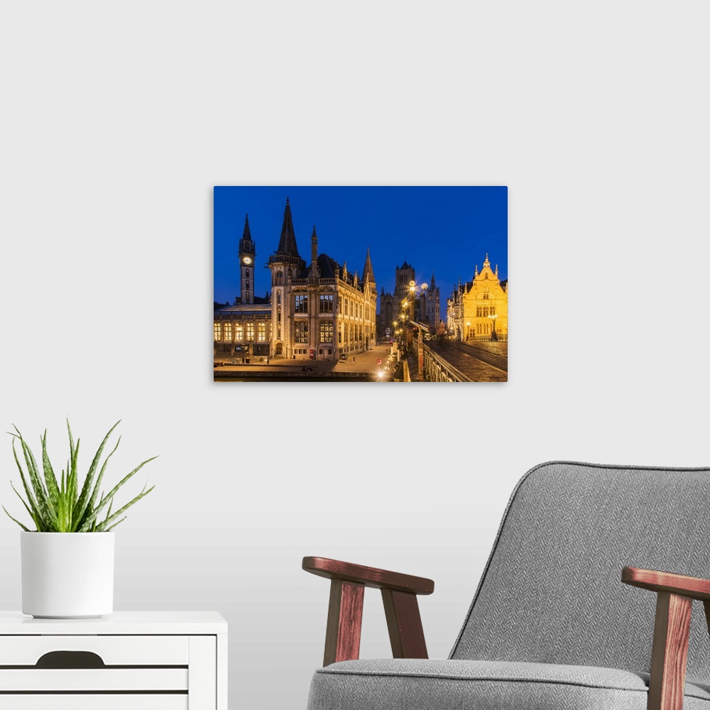 A modern room featuring Night view of Ghent, East Flanders, Belgium