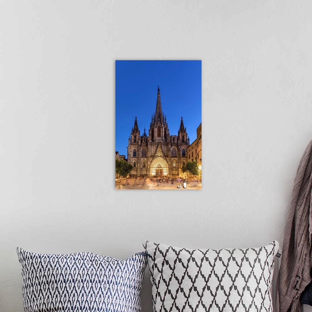 A bohemian room featuring Night View Of The Cathedral Of The Holy Cross And Saint Eulalia, Barcelona, Catalonia, Spain