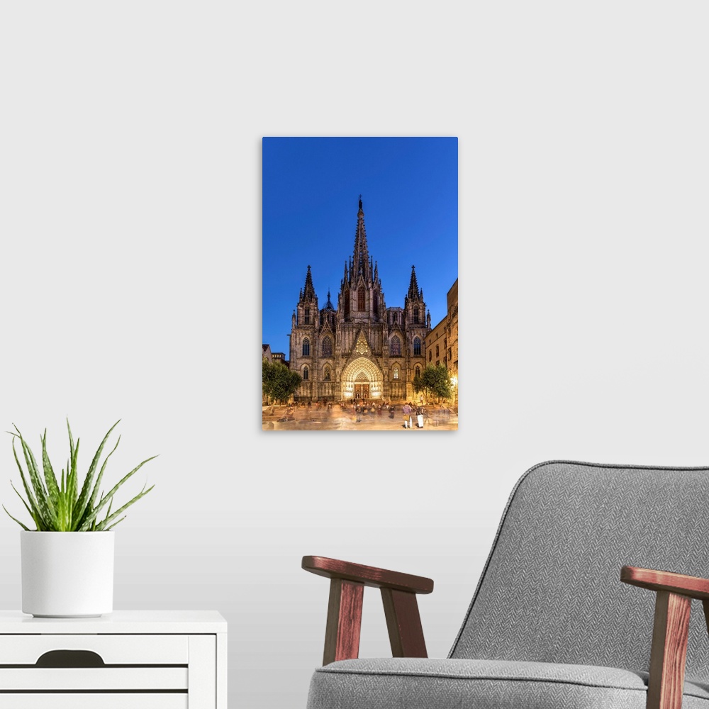 A modern room featuring Night View Of The Cathedral Of The Holy Cross And Saint Eulalia, Barcelona, Catalonia, Spain