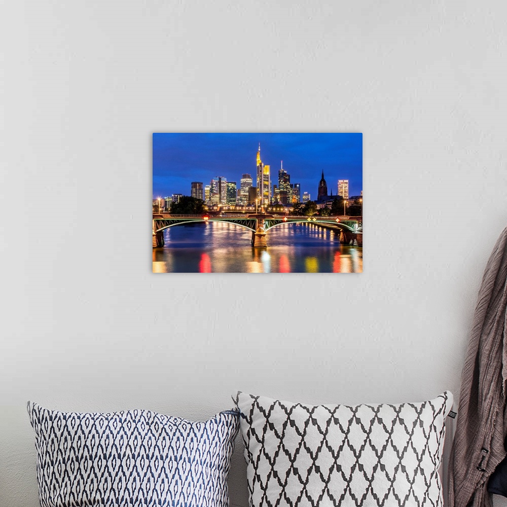 A bohemian room featuring Night view of the financial district skyline, Frankfurt, Hesse, Germany