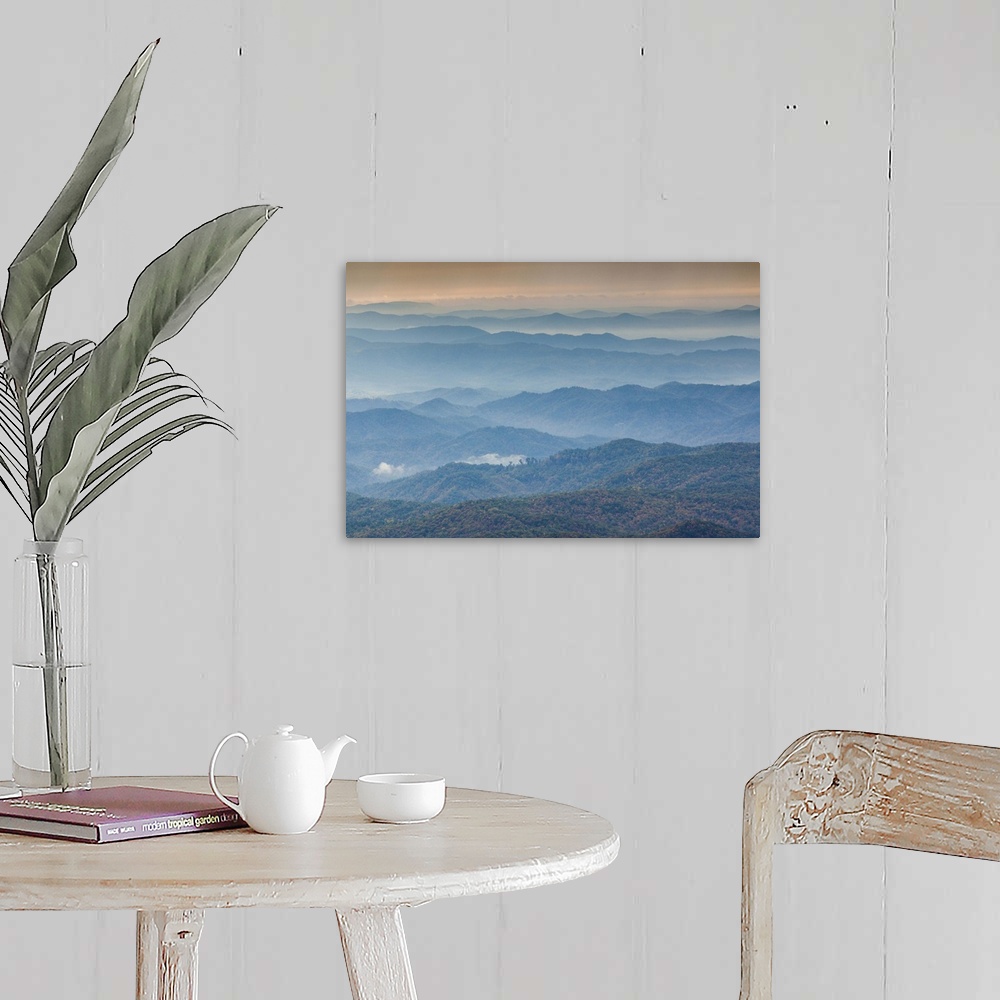 A farmhouse room featuring USA, North Carolina, Grandfather Mountain State Park, view of the Blue Ridge Mountains, morning