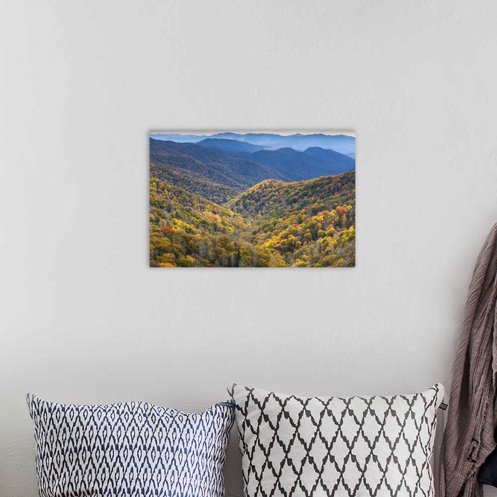 A bohemian room featuring USA, North Carolina, Great Smoky Mountains National Park, autumn panorama from Newfound Gap