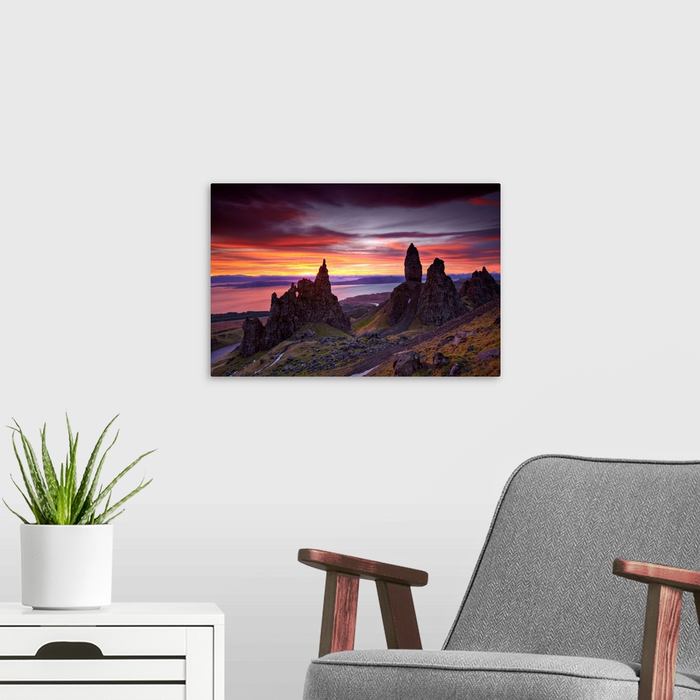 A modern room featuring Old Man Of Storr At Sunrise, Isle Of Skye, Highland Region, Scotland