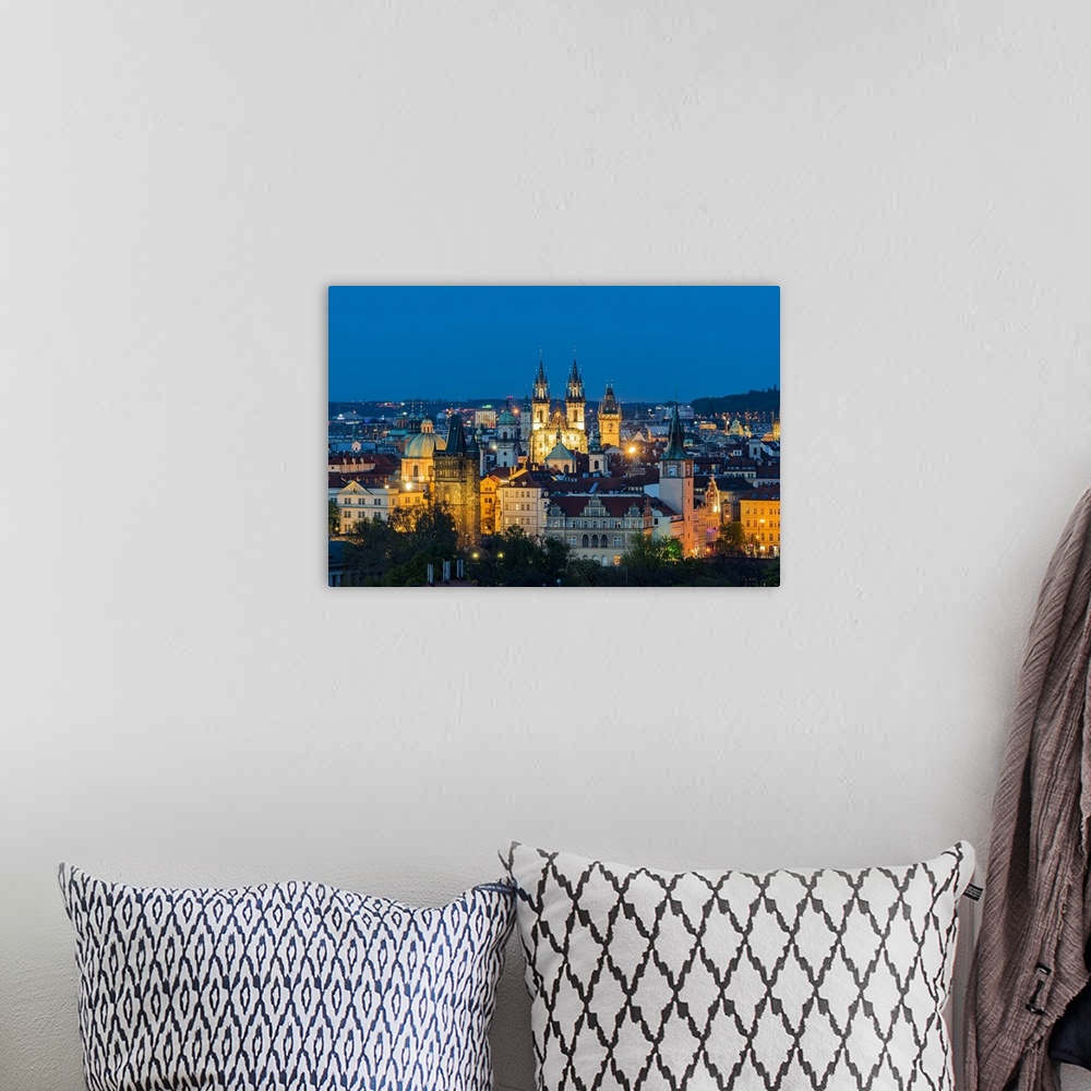 A bohemian room featuring Old town skyline by night, Prague, Bohemia, Czech Republic