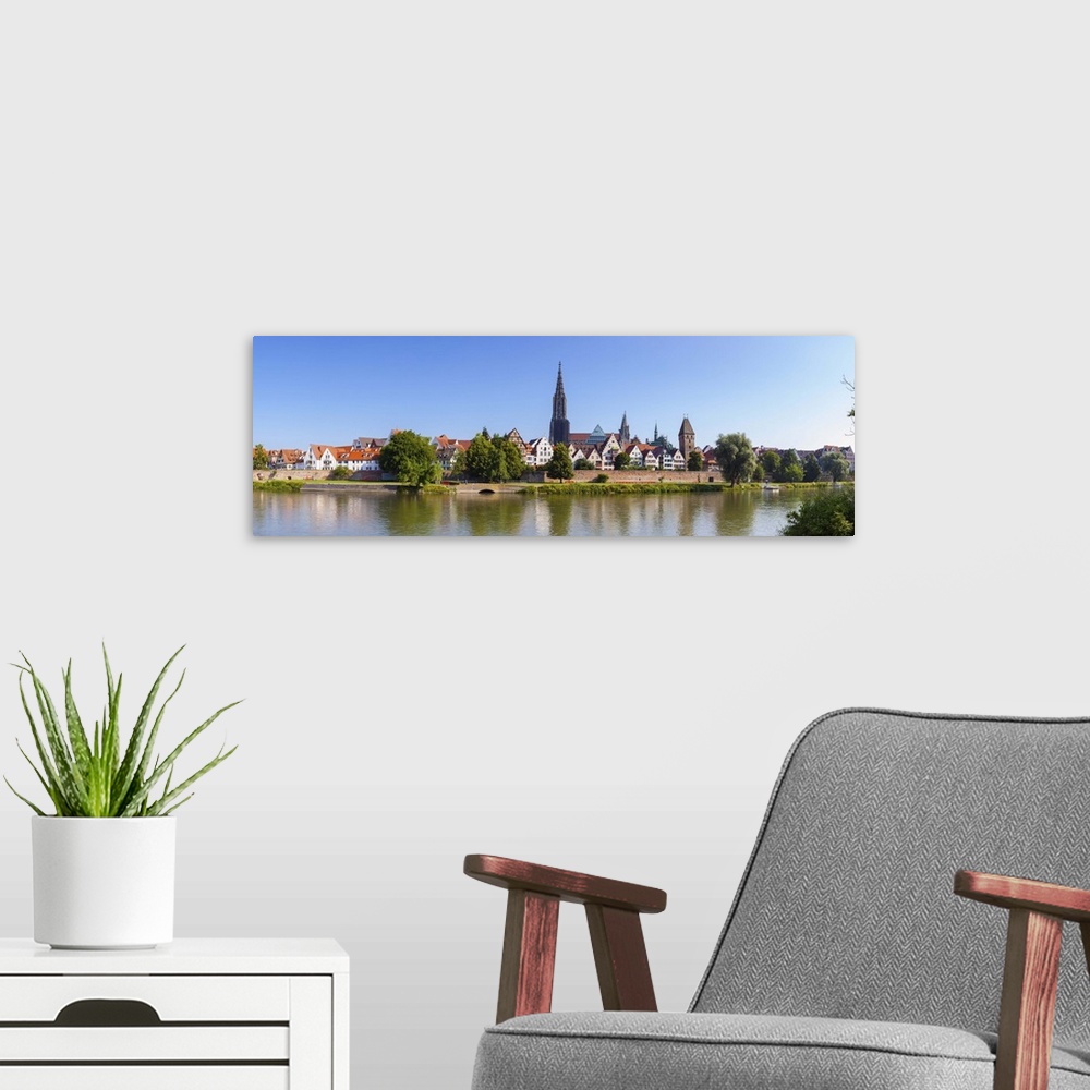 A modern room featuring Old Town Ulm and The River Danube, Ulm, Baden-Wurttemberg, Germany.