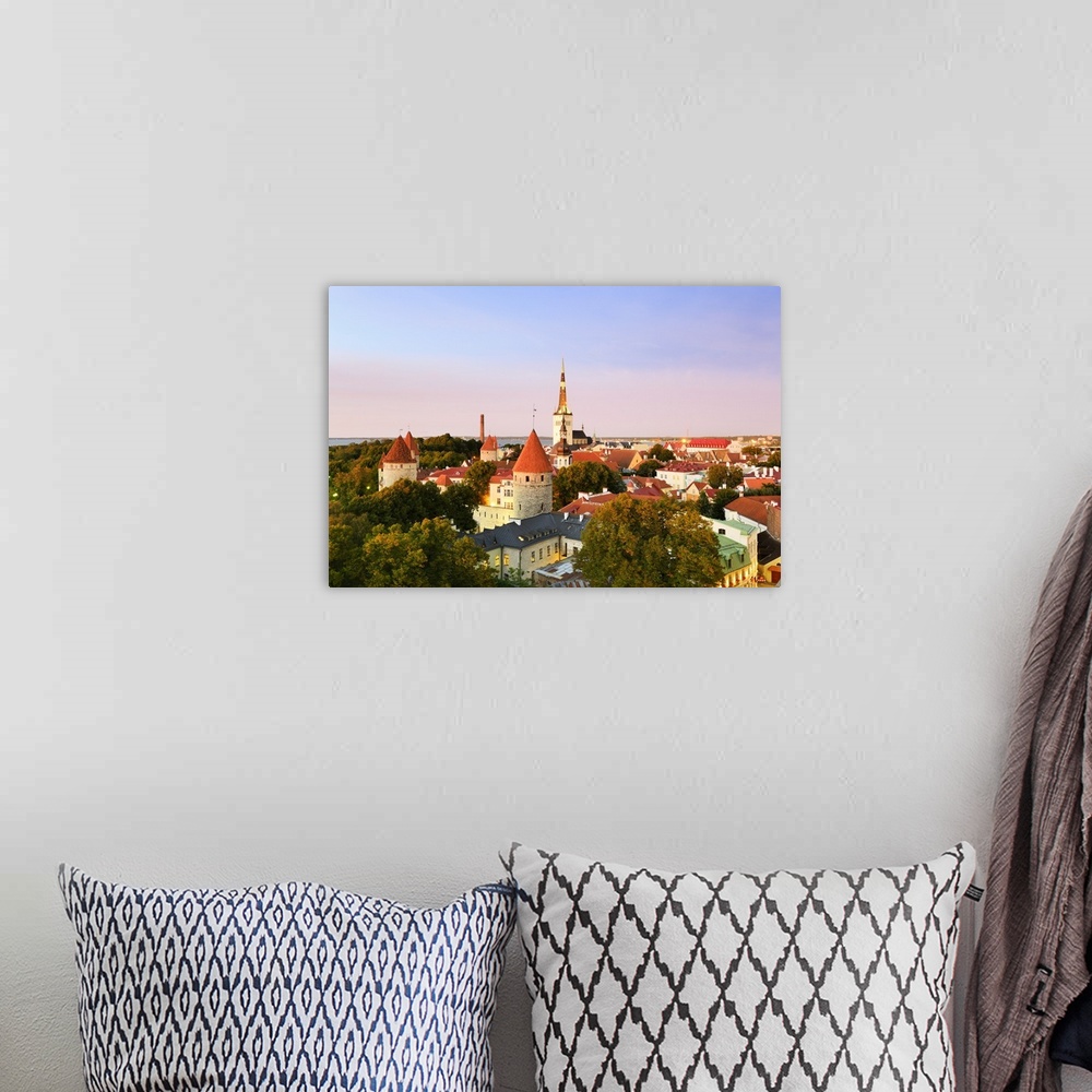 A bohemian room featuring Old Town view from Toompea Hill, a Unesco World Heritage Site. Tallinn, Estonia.