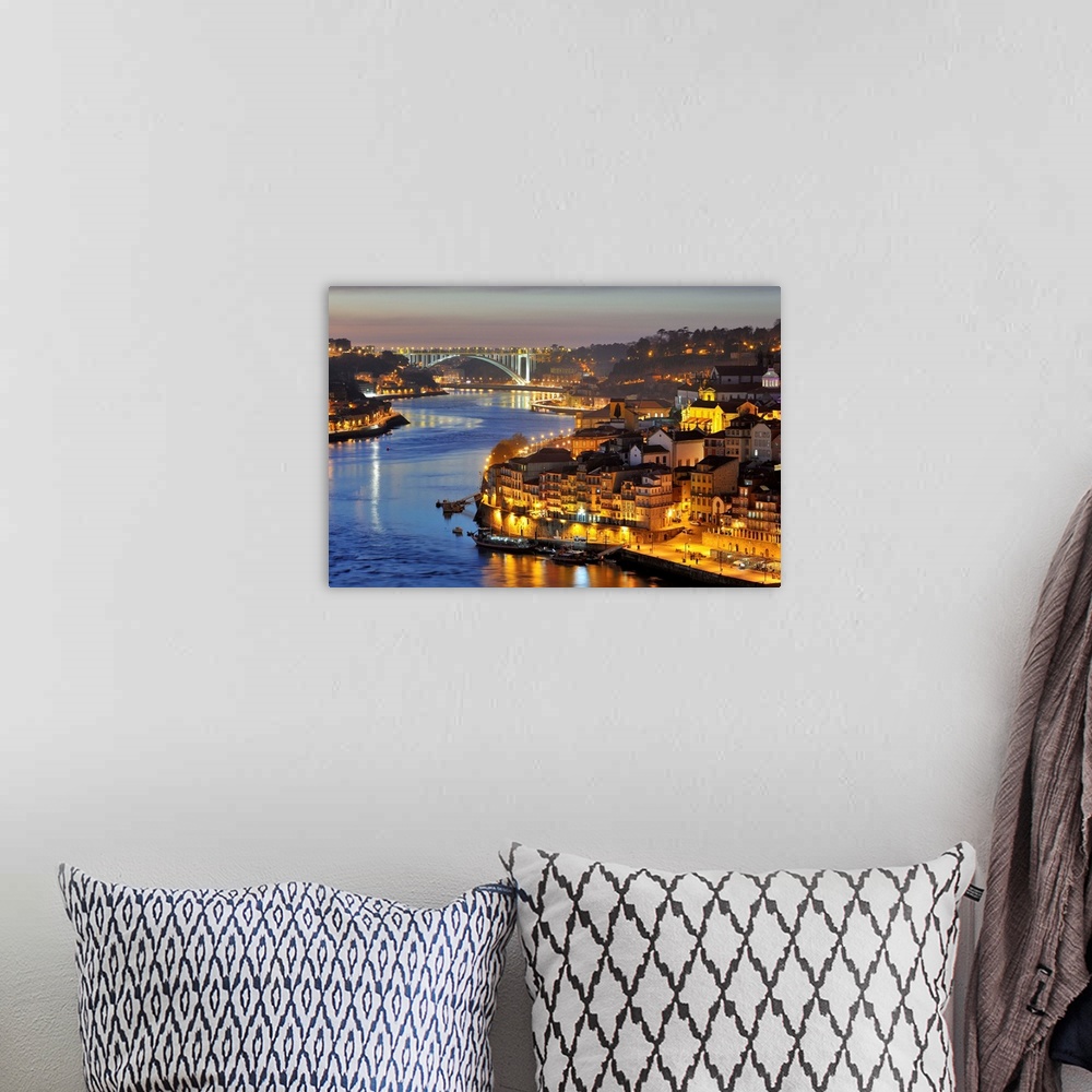 A bohemian room featuring Oporto. Ribeira, a Unesco World Heritage Site at dusk. Portugal