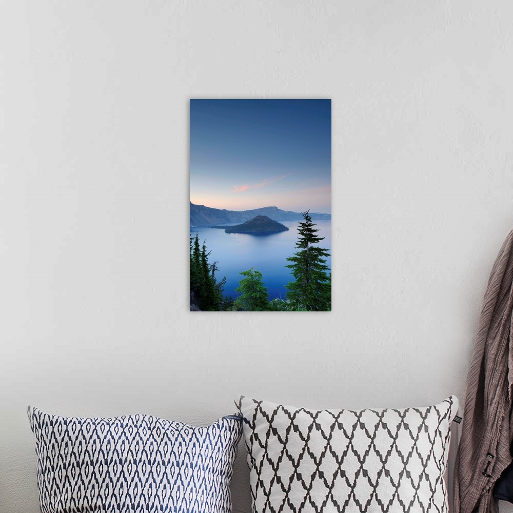 A bohemian room featuring USA, Oregon, Crater Lake National Park, Crater Lake and Wizard Island