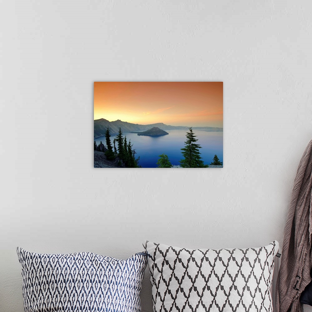 A bohemian room featuring USA, Oregon, Crater Lake National Park, Crater Lake and Wizard Island
