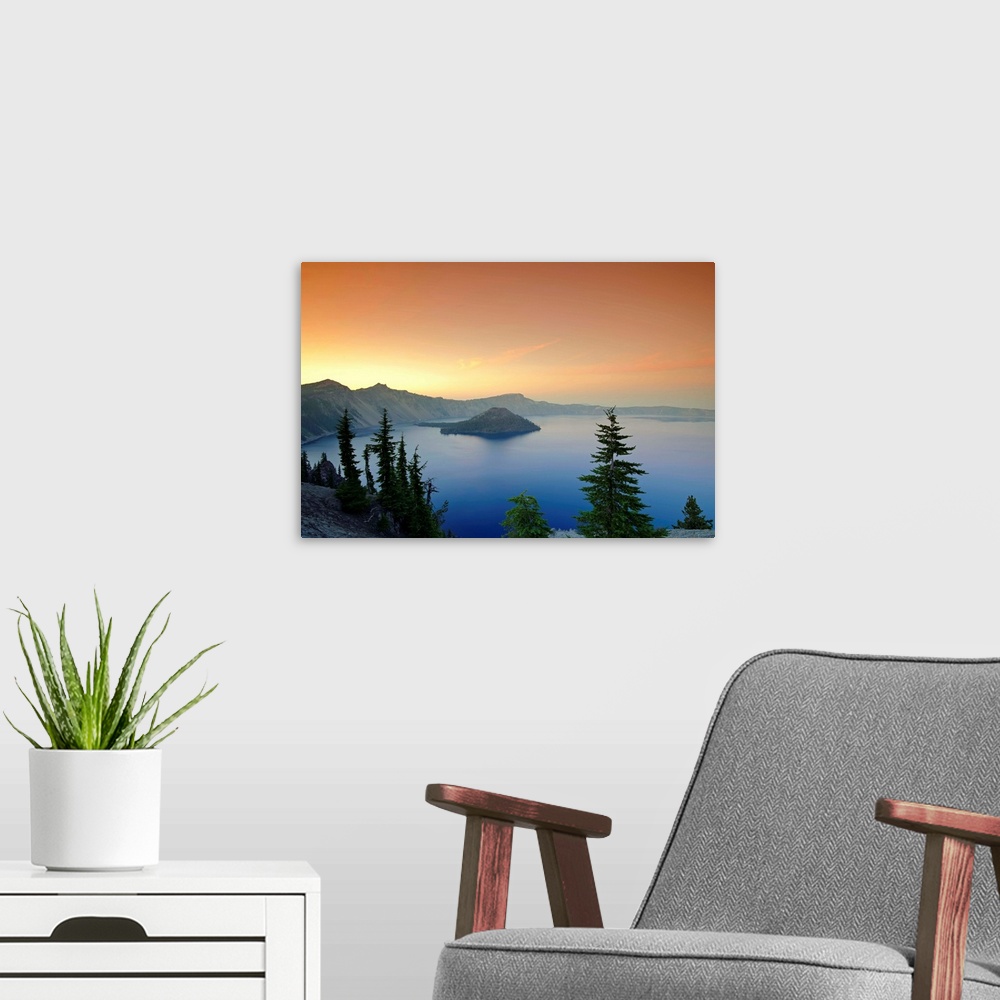 A modern room featuring USA, Oregon, Crater Lake National Park, Crater Lake and Wizard Island