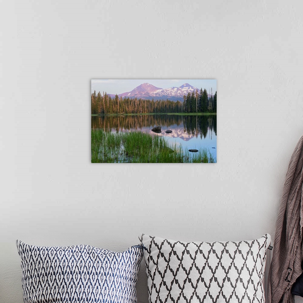 A bohemian room featuring USA, Pacific Northwest, Oregon Cascades, Scott lake with three sisters mountains.
