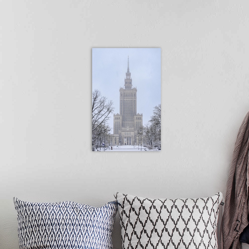 A bohemian room featuring Palace of Culture and Science, winter, Warsaw, Masovian Voivodeship, Poland