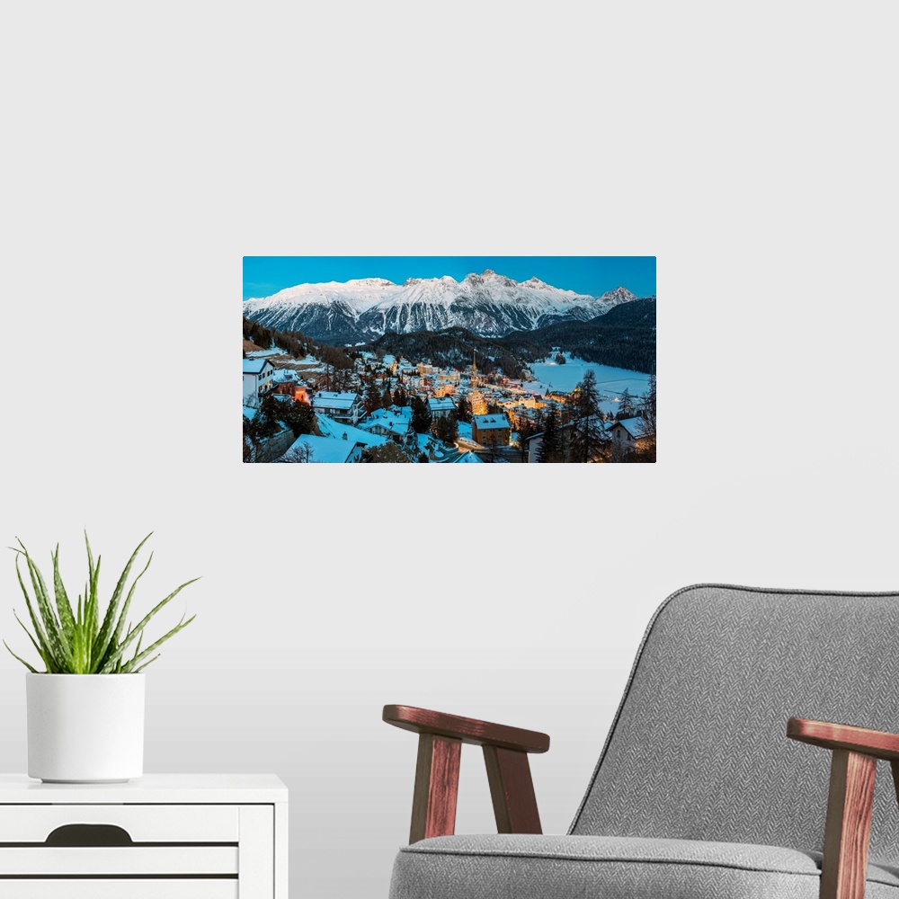 A modern room featuring Panoramic winter view of St. Moritz, Graubunden, Switzerland