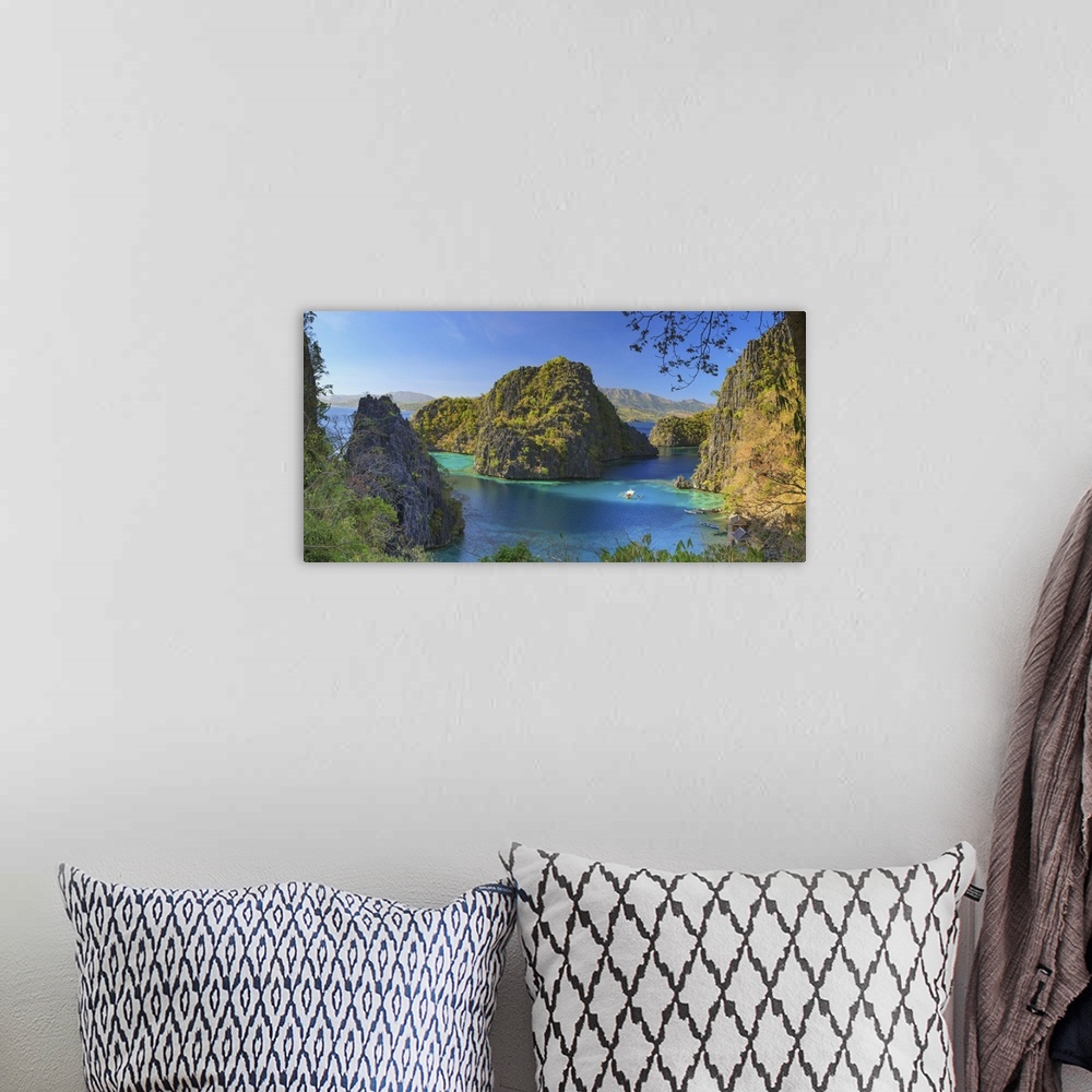 A bohemian room featuring Philippines, Palawan, Coron Island, Kayangan Lake, elevated view from one of the limestone cliffs