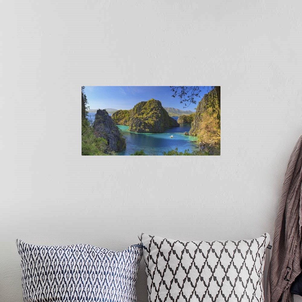 A bohemian room featuring Philippines, Palawan, Coron Island, Kayangan Lake, elevated view from one of the limestone cliffs