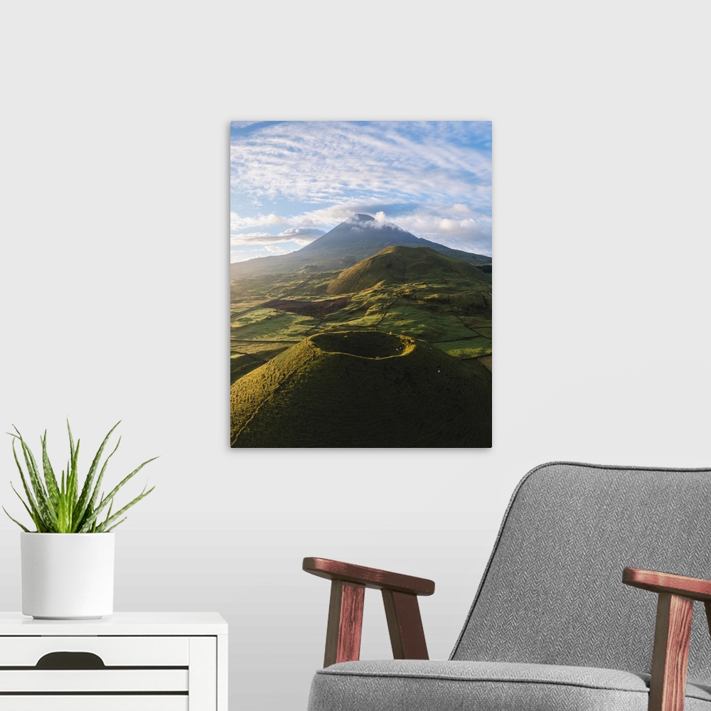 A modern room featuring Pico island, Azores, Portugal. Mount Pico and surrounding landscape, the highest mountain of Port...