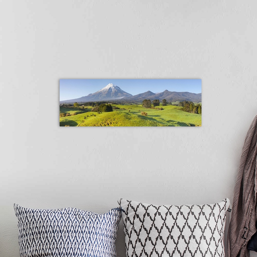 A bohemian room featuring Picturesque Mount Taranaki (Egmont) and rural landscape, Taranaki, North Island, New Zealand