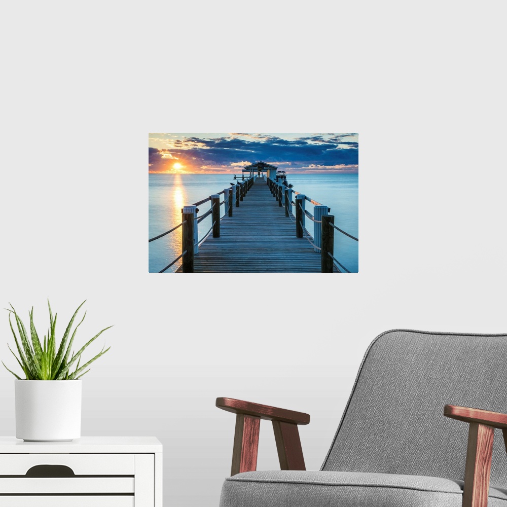 A modern room featuring Pier At Sunrise, Islamorada, Florida Keys, USA