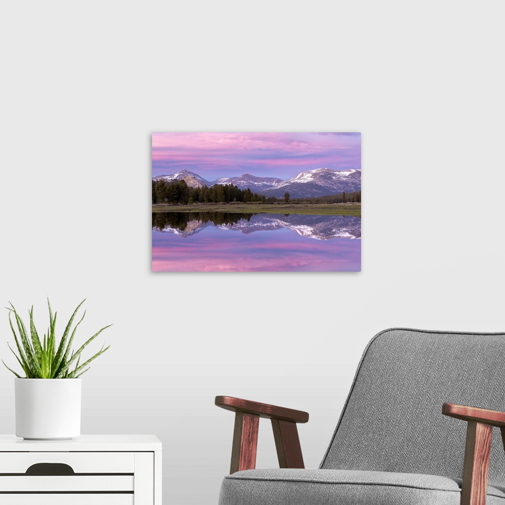 A modern room featuring Pink sunset sky above Tuolumne Meadows, Yosemite National Park, California, USA. Spring, June, 2016.