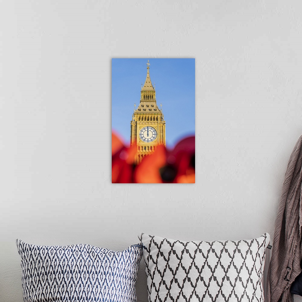 A bohemian room featuring Poppies and Big Ben, also known as Elizabeth Tower. Part of the Houses of Parliament and a Unesco...