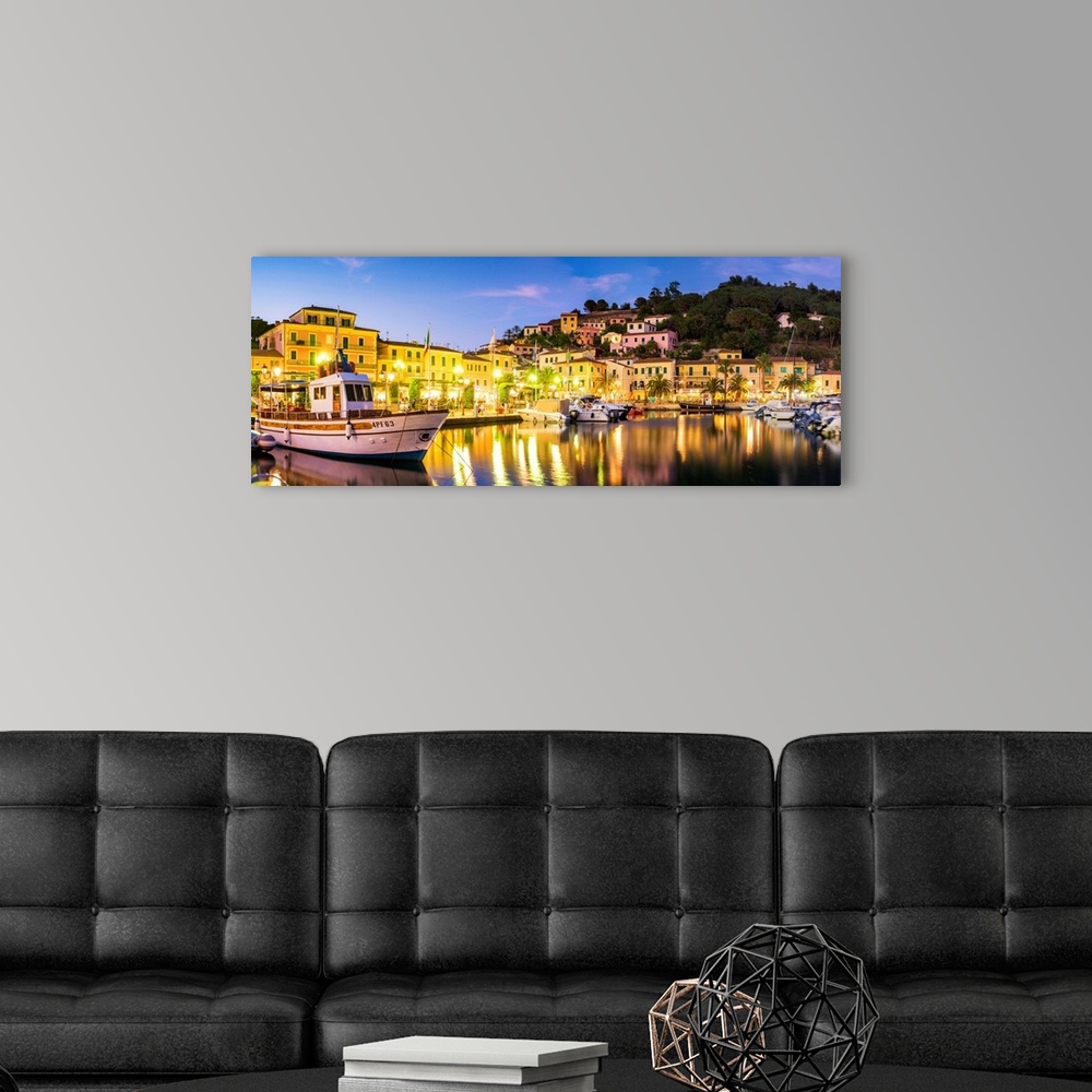 A modern room featuring Porto Azzuro At Twilight, Elba, Tuscany, Italy