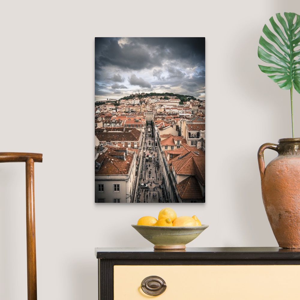 A traditional room featuring Portugal, Lisbon, rooftop view of Baixa District with Sao Jorge Castle and Alfama District beyond
