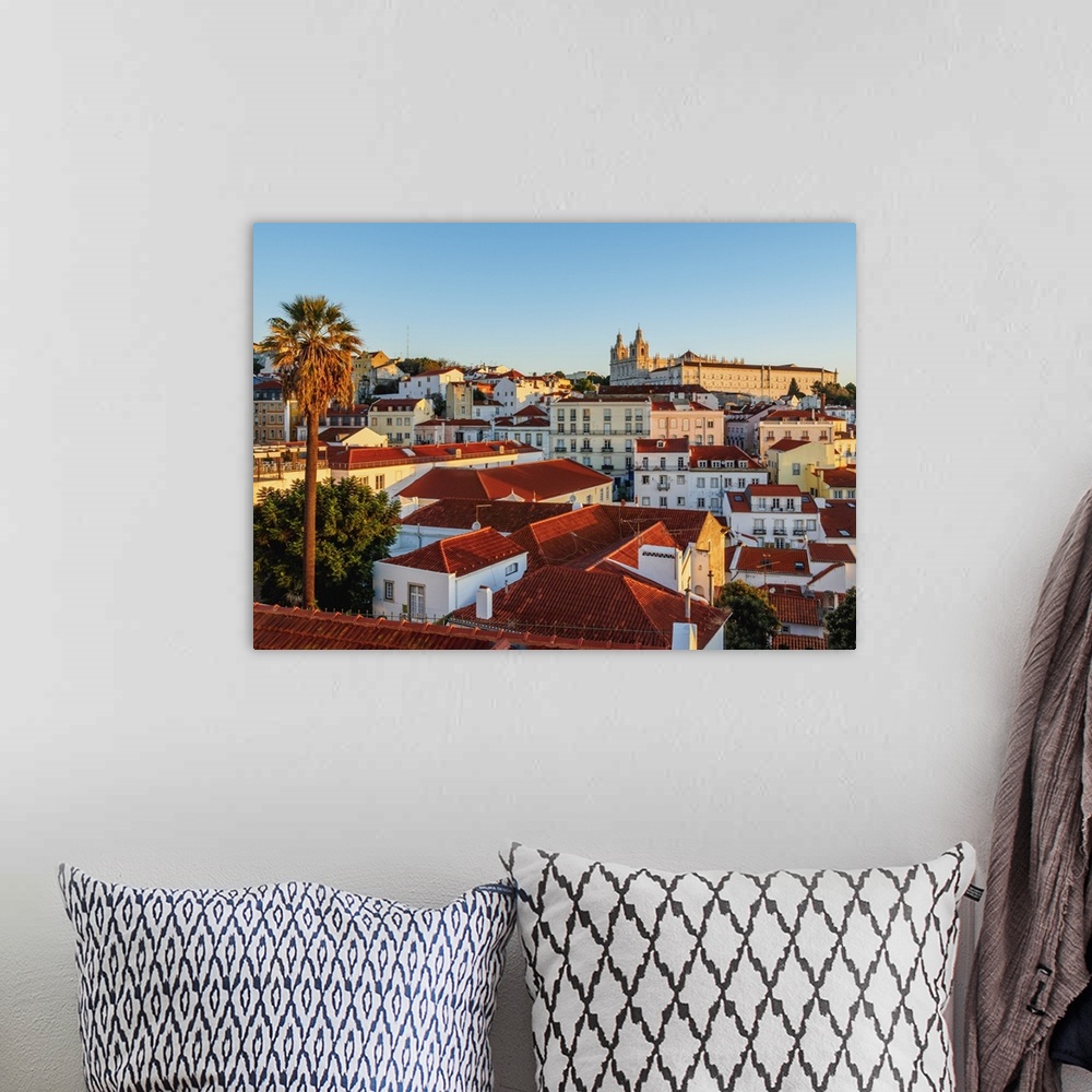 A bohemian room featuring Portugal, Lisbon, Miradouro das Portas do Sol, View over Alfama Neighbourhood towards the Monaste...