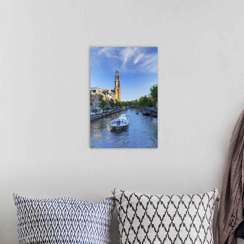 A bohemian room featuring Prinsengracht canal and Westerkerk, Amsterdam, Netherlands.