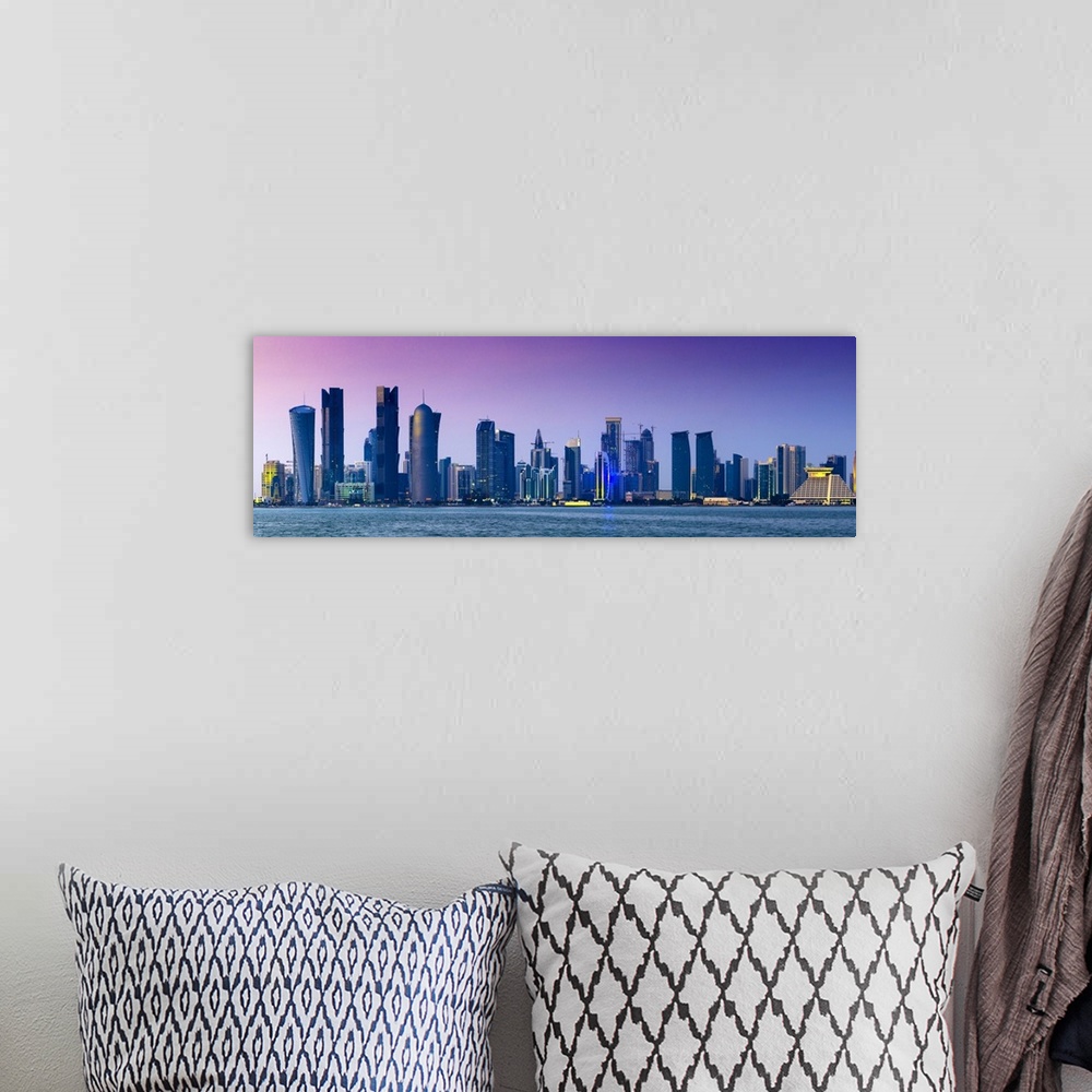 A bohemian room featuring Qatar, Doha, modern skyline