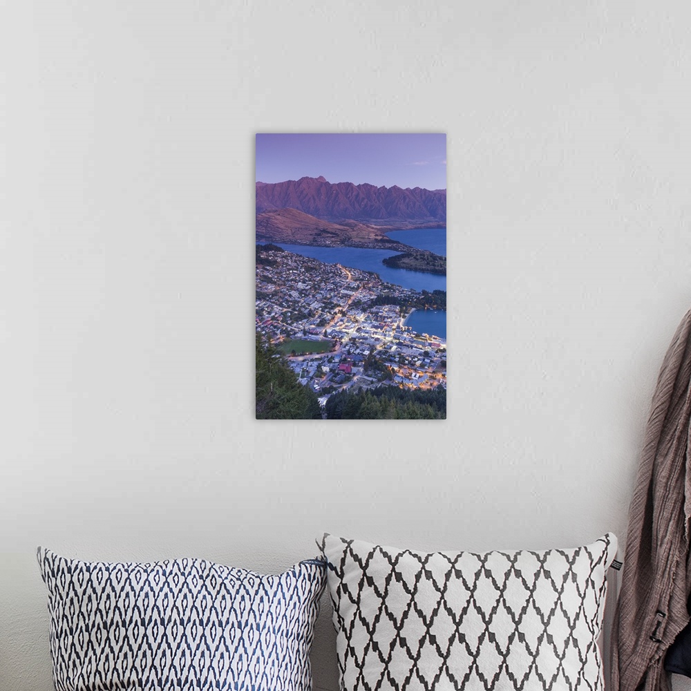 A bohemian room featuring New Zealand, South Island, Otago, Queenstown, elevated town view with The Remarkables from the Sk...