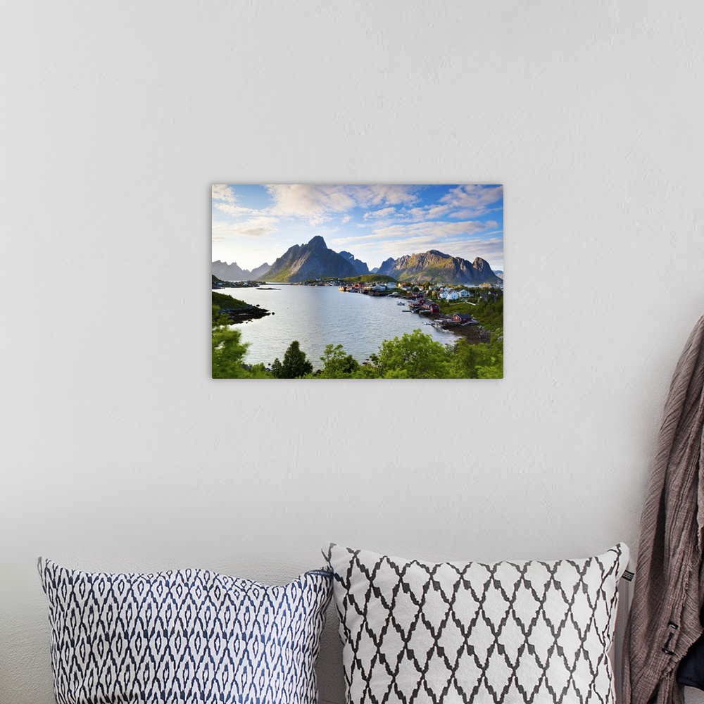 A bohemian room featuring The picturesque fishing village of Reine, Reine, Moskenesoy, Lofoten, Nordland, Norway