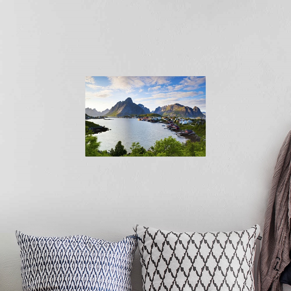A bohemian room featuring The picturesque fishing village of Reine, Reine, Moskenesoy, Lofoten, Nordland, Norway