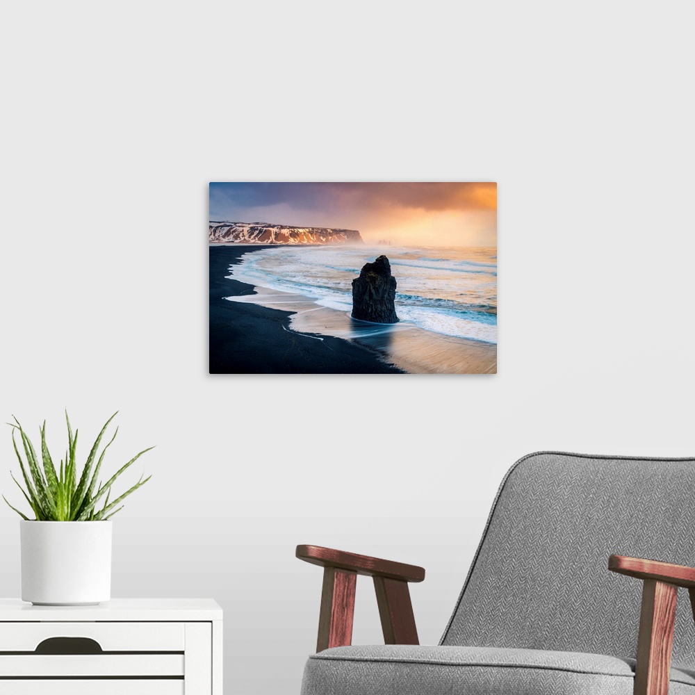 A modern room featuring Reynisfjara Beach From Dyrholaey Viewpoint, Vik, Southern Iceland