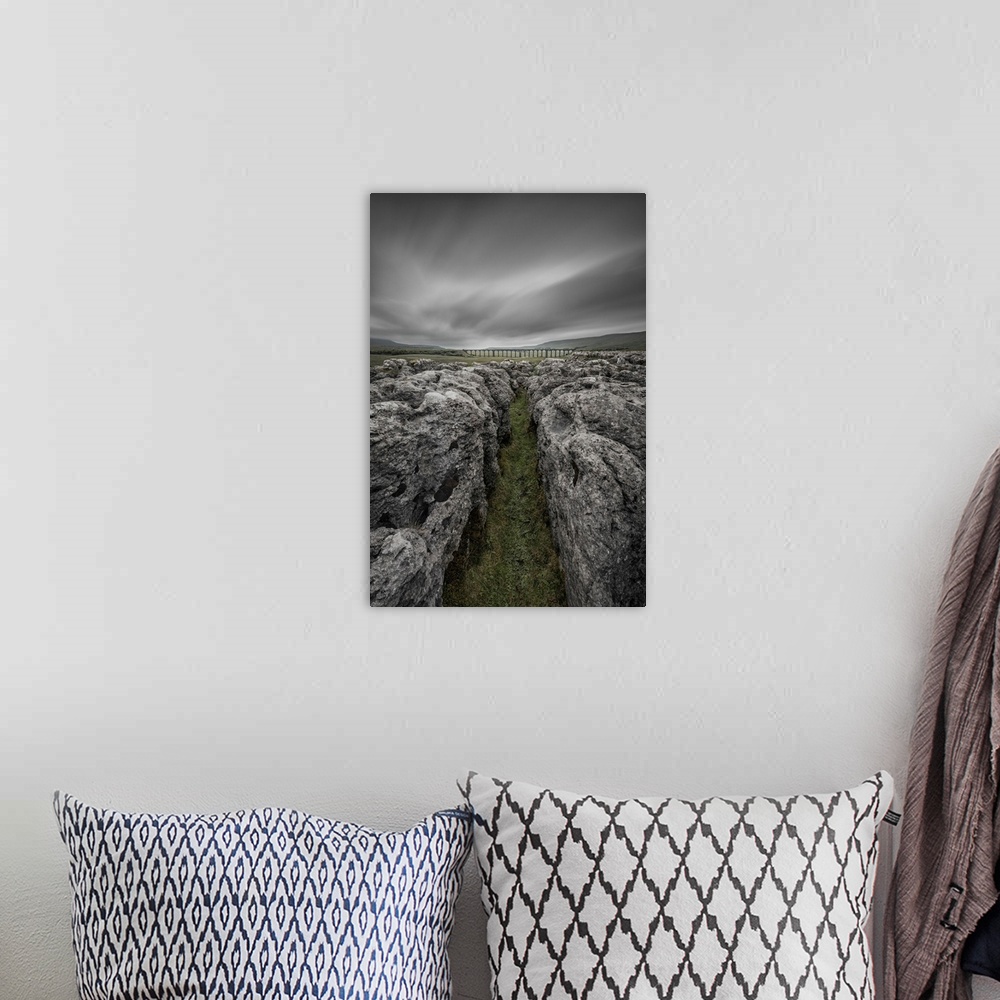 A bohemian room featuring Ribblehead Viaduct and limestone pavement, Ribble Valley, Yorkshire Dales National Park, North Yo...