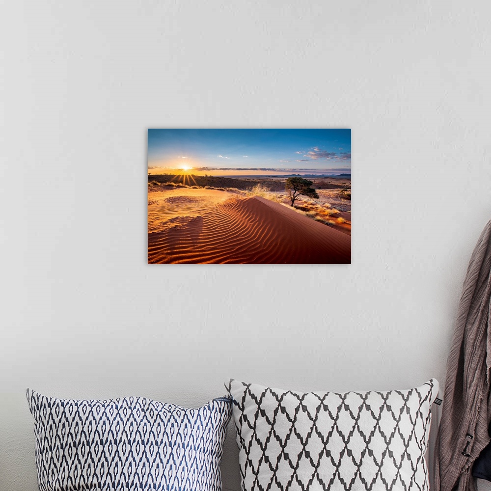 A bohemian room featuring Namib-Naukluft National Park, Namibia, Africa. Ripples Of Sand On A Petrified Dune At Sunset.