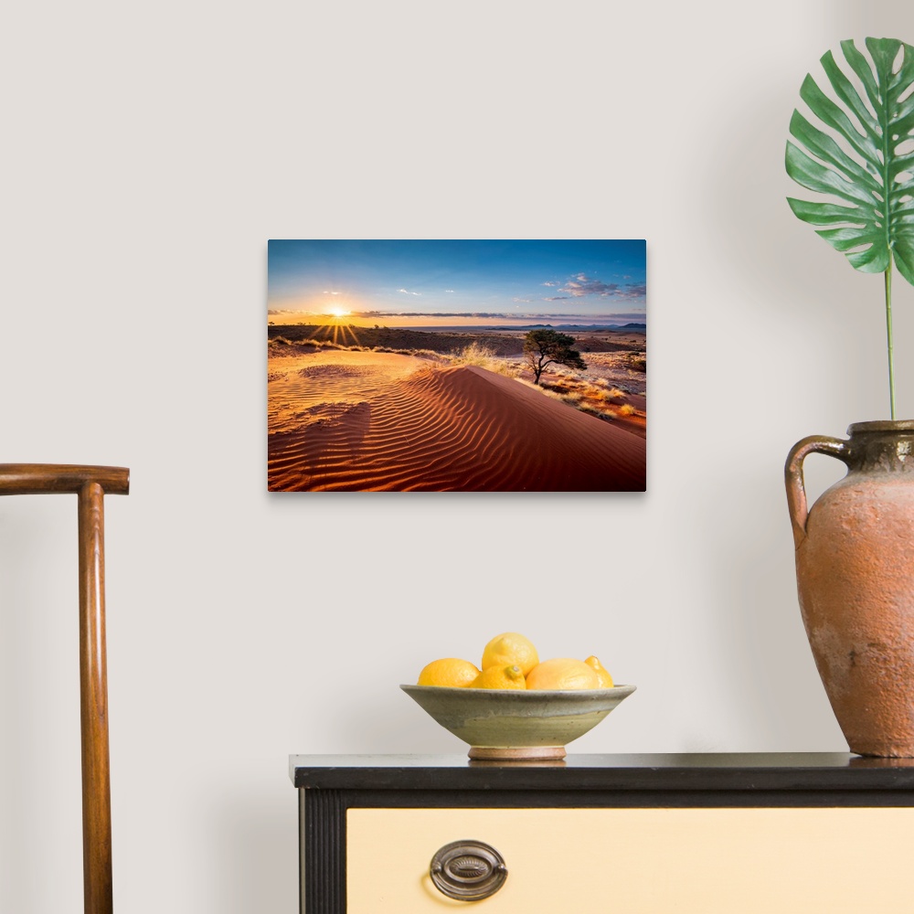 A traditional room featuring Namib-Naukluft National Park, Namibia, Africa. Ripples Of Sand On A Petrified Dune At Sunset.