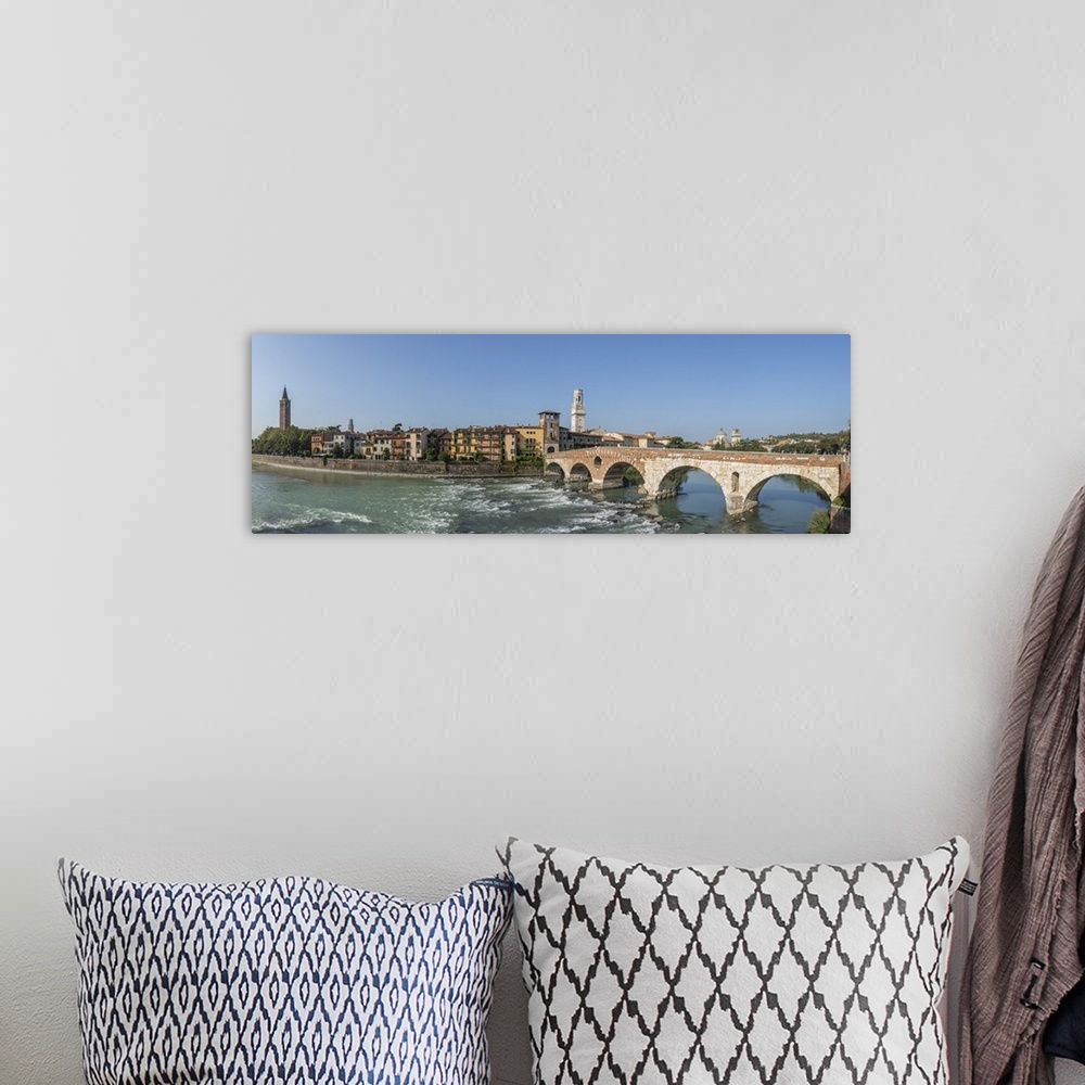 A bohemian room featuring River Adige and Ponte Pietra, Verona, Veneto, Italy.