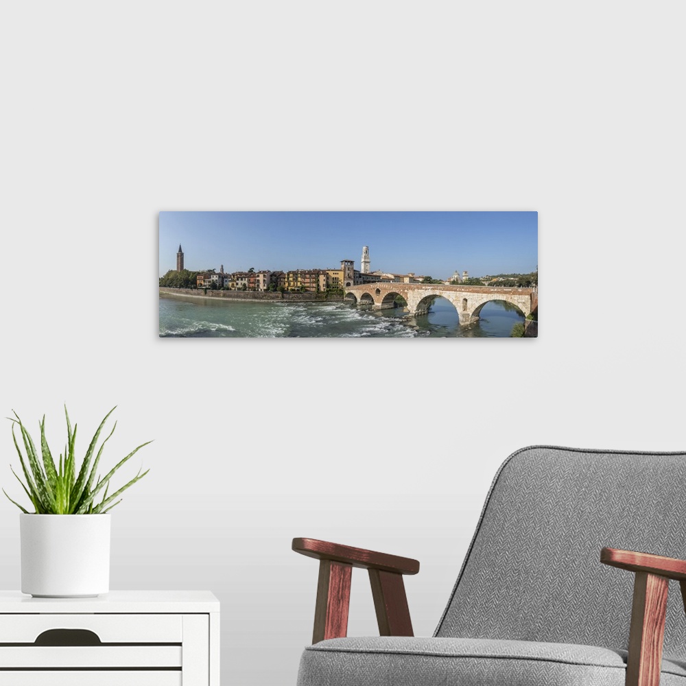 A modern room featuring River Adige and Ponte Pietra, Verona, Veneto, Italy.