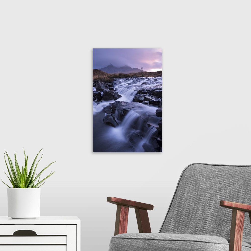 A modern room featuring The river Allt Dearg Mor tumbling over a series of waterfalls in Glen Sligachan, Isle of Skye, Sc...