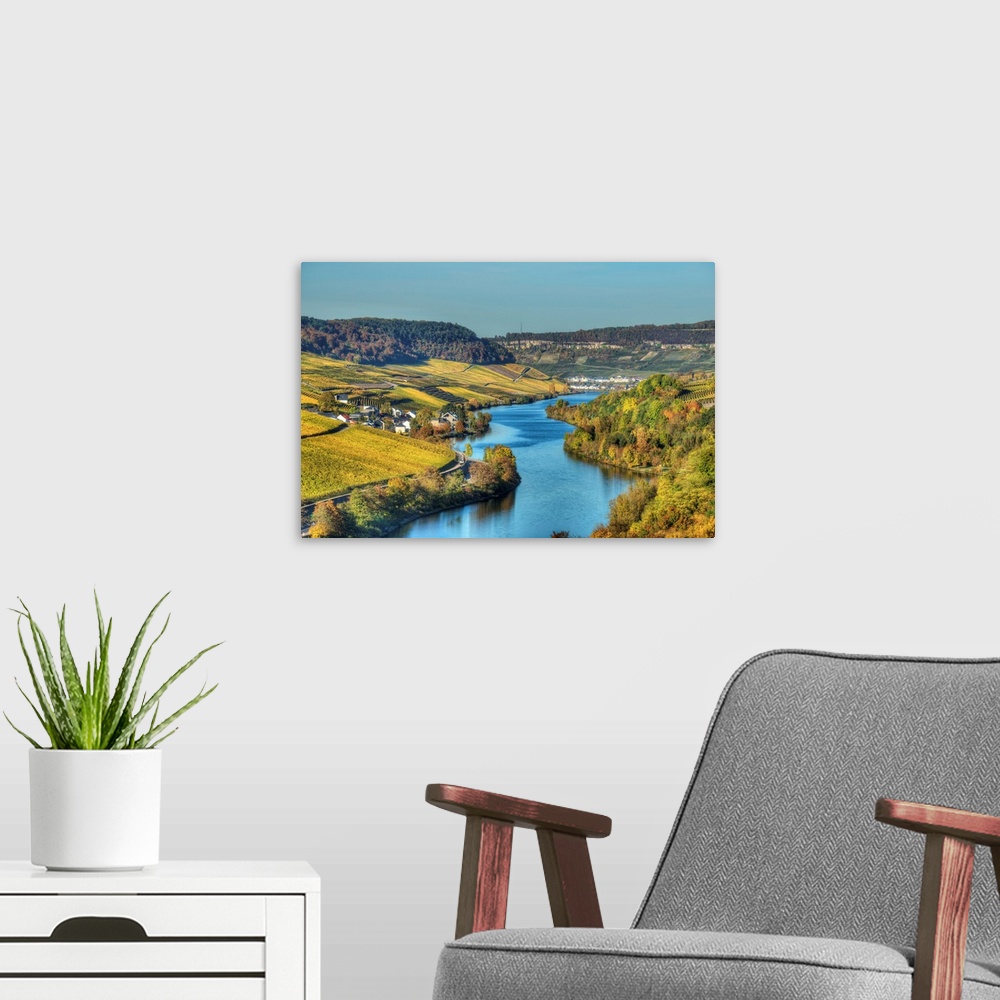 A modern room featuring River Mosel With Nittel At Fall, Rhineland-Palatinate, Germany