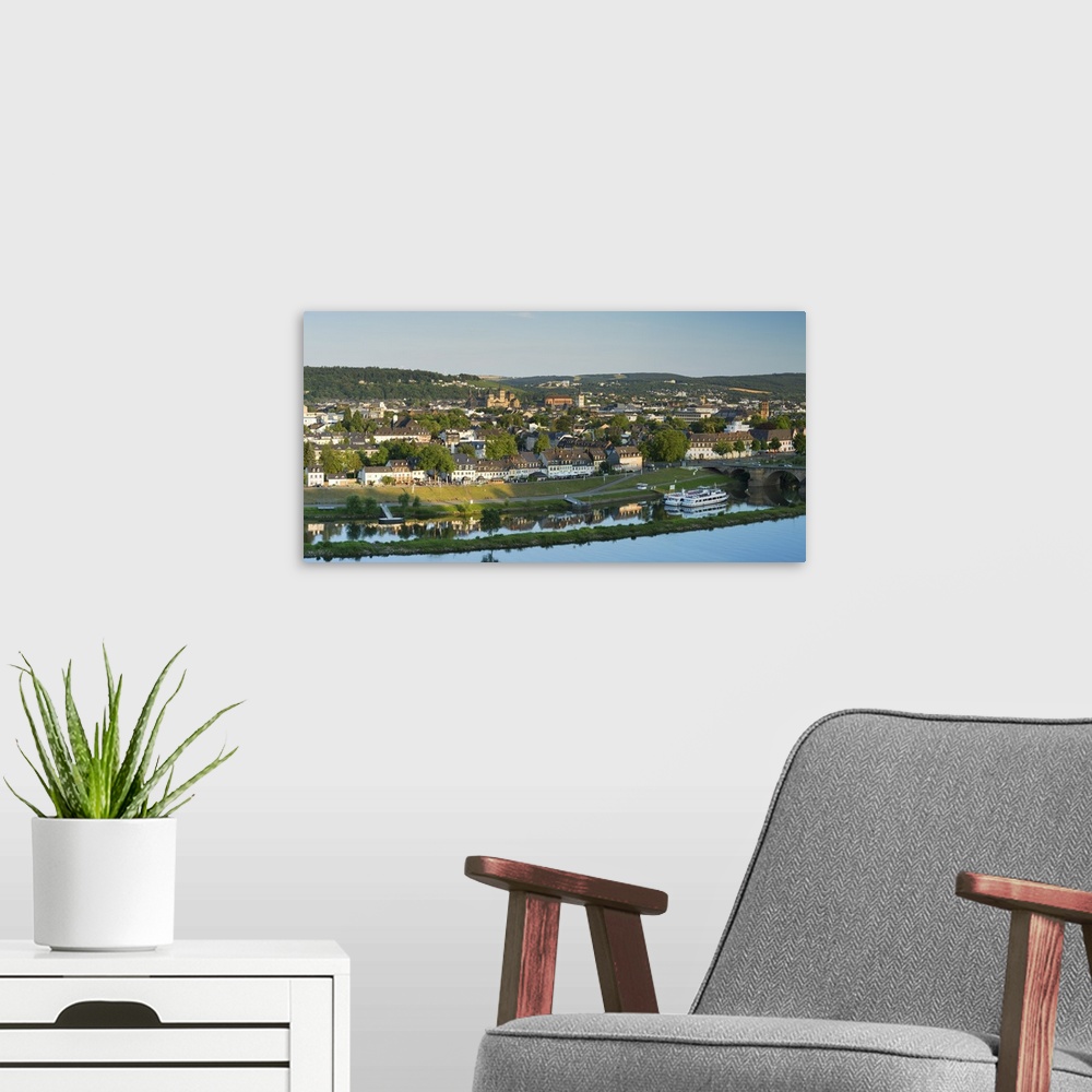A modern room featuring View of River Moselle and Trier, Rhineland-Palatinate, Germany.