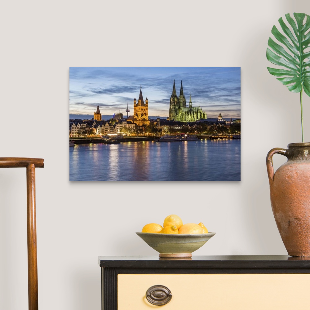 A traditional room featuring River Rhine, and Cathedral (Dom), Cologne (Koln), North Rhine Westphalia, Germany, Europe
