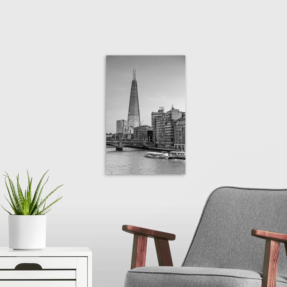 A modern room featuring River Thames, Southwark Bridge and The Shard, London, England, UK.